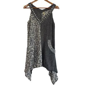 Marilu Lagenlook Gauze Cotton Tunic Dress Asymmetric Artsy Black Neutrals Small